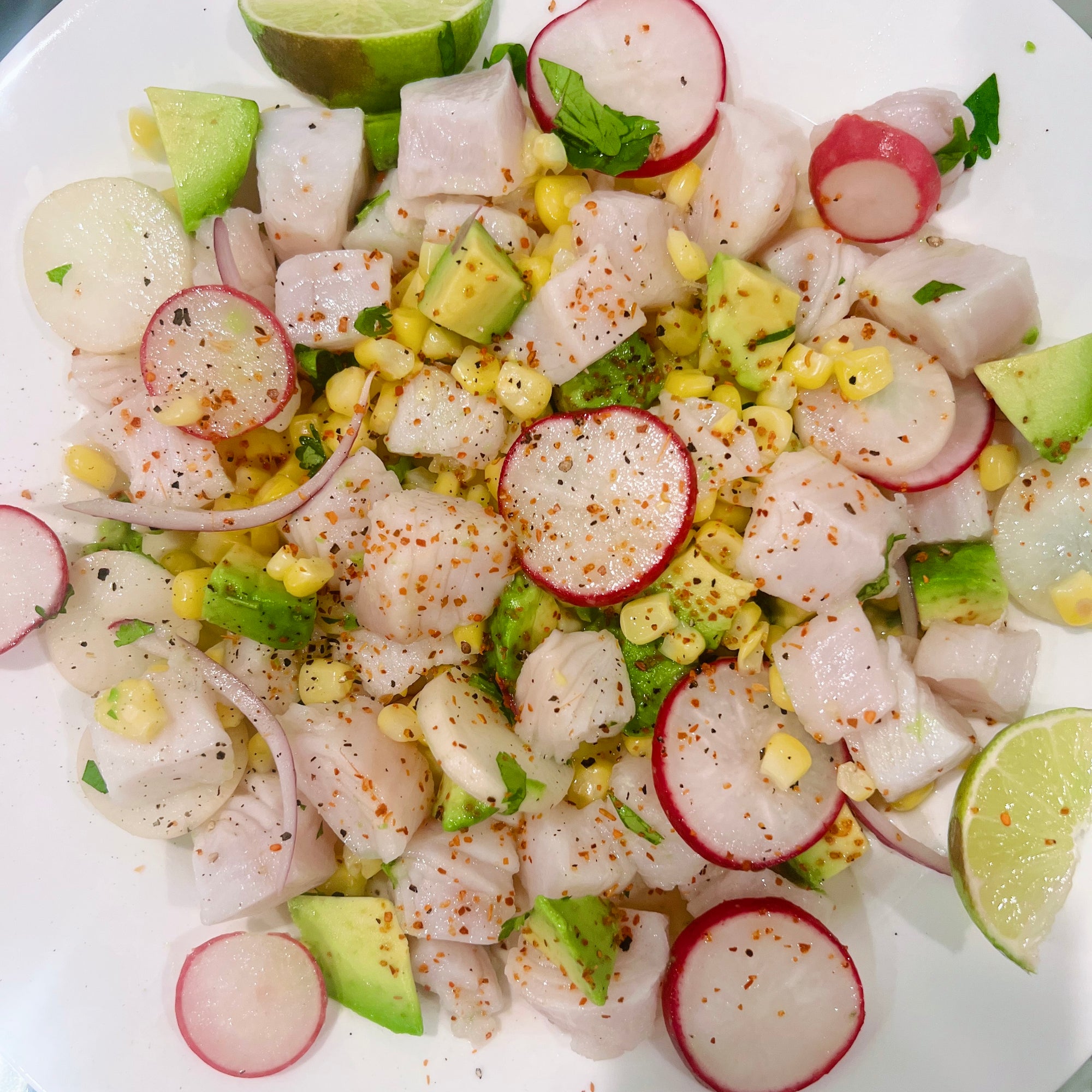 Halibut Ceviche with Corn and Avocado