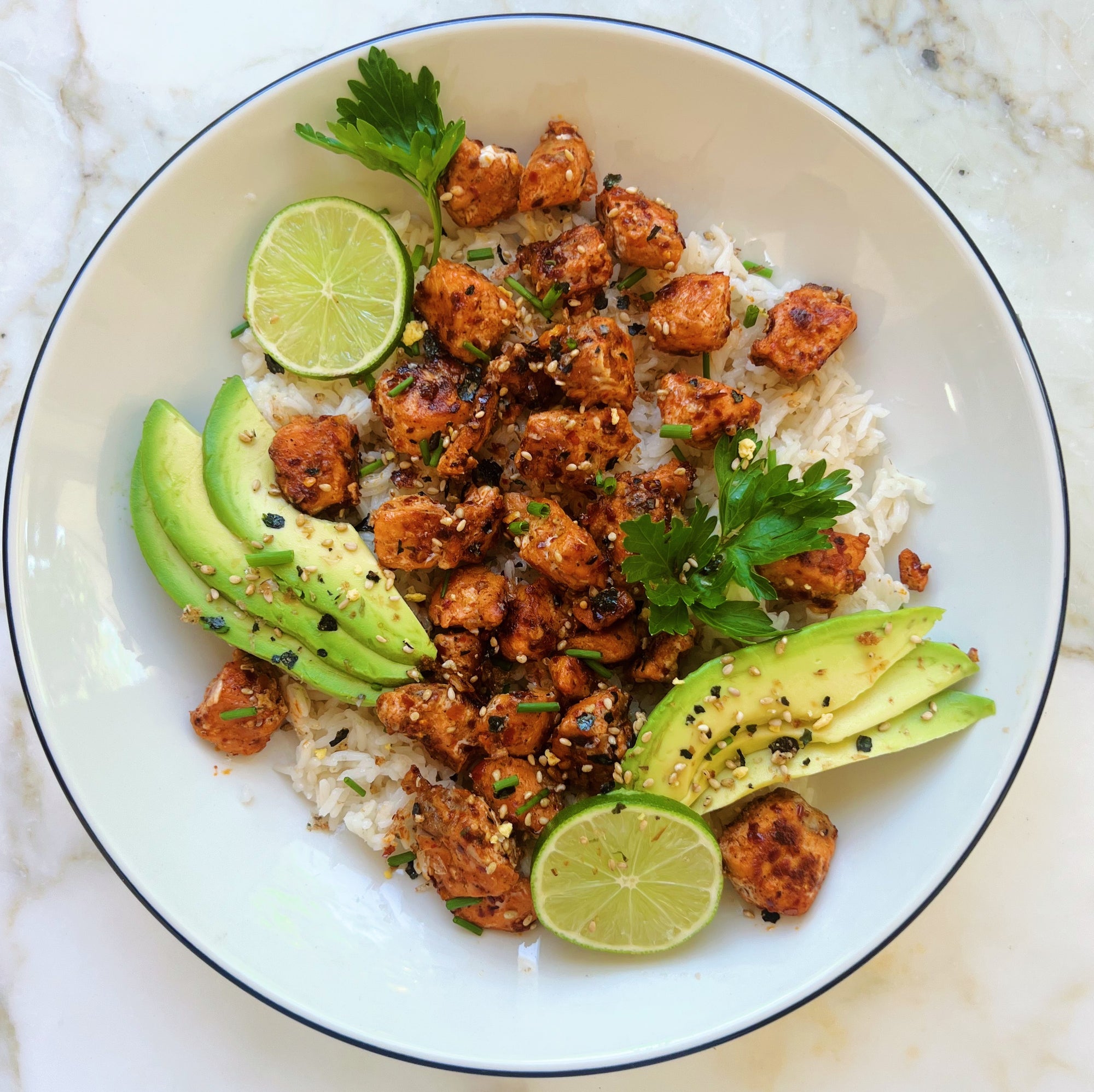 Spicy Salmon Bowl with Momofuku Chili Garlic Crunch