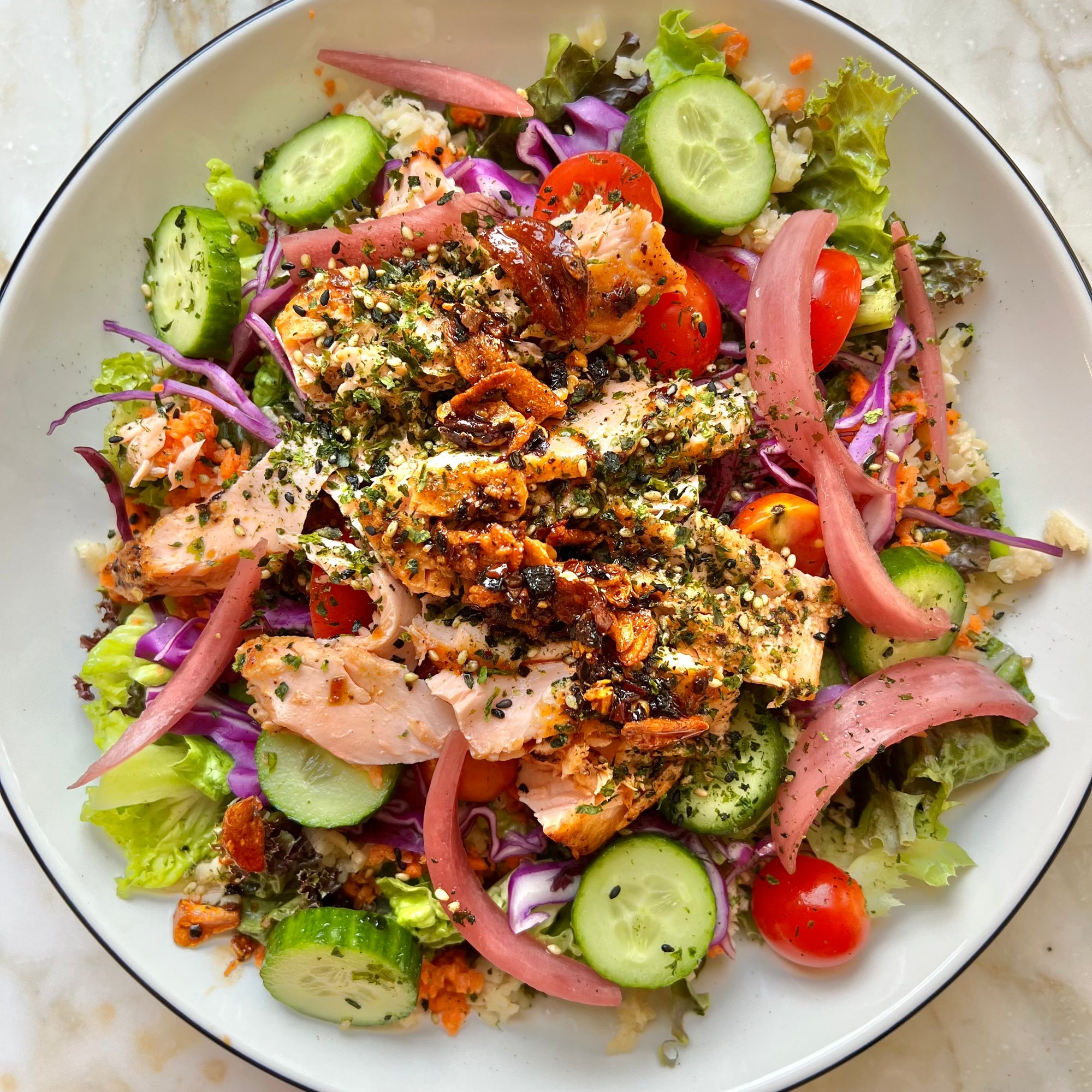 Salmon Salad with Chili Garlic Crisp