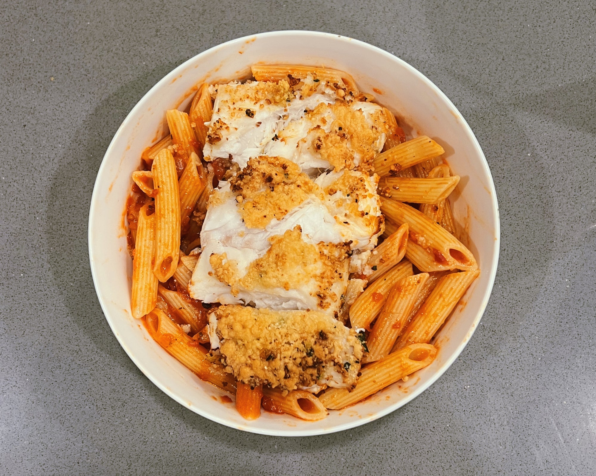 Parmesan Crusted Halibut with Penne