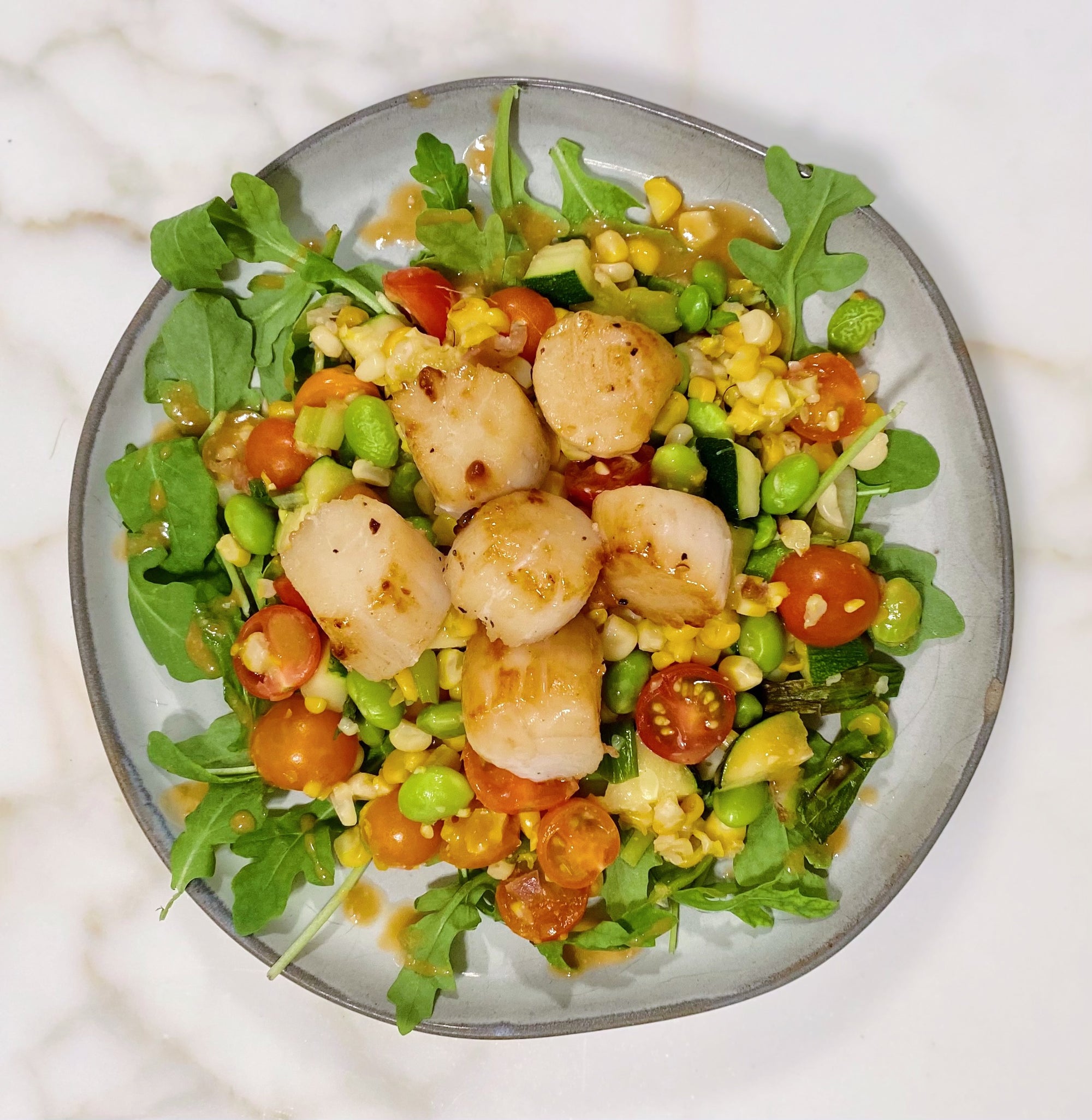 Seared Scallops with Miso-Corn Salad