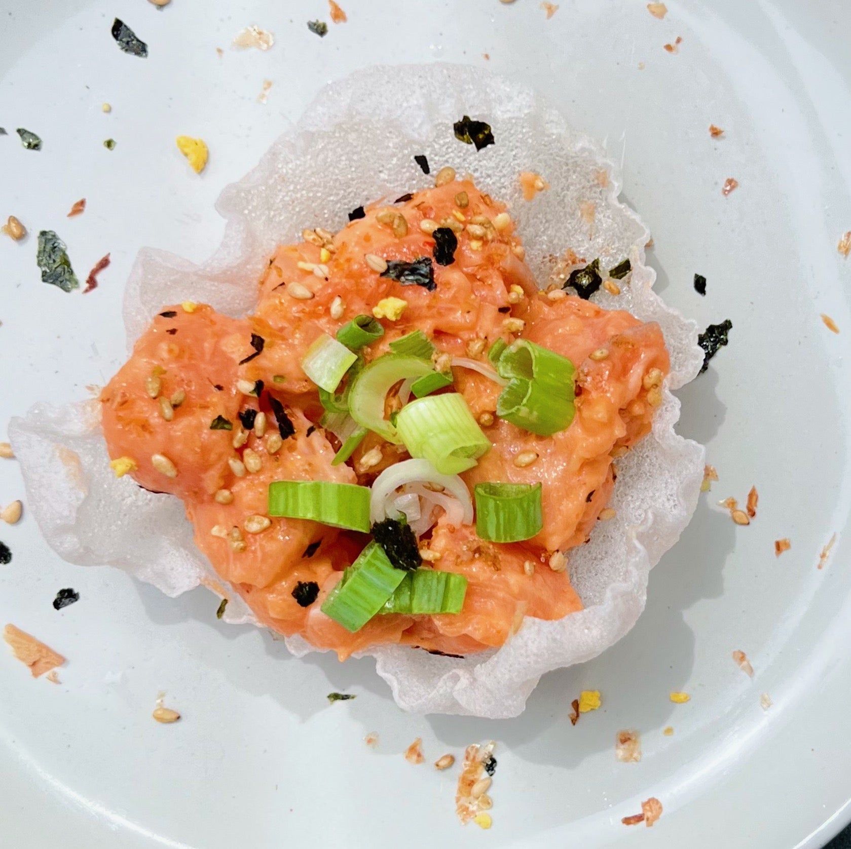 Crispy Wonton Wrappers with Salmon Poke