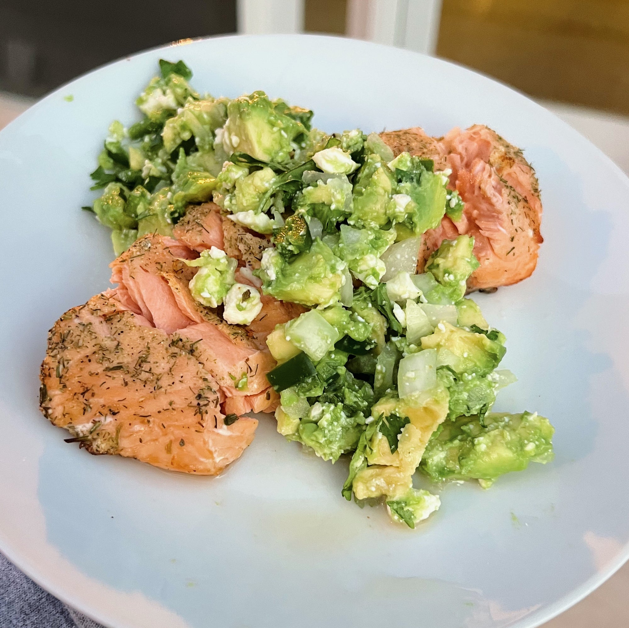 Salmon with Spicy Avocado Feta Salsa
