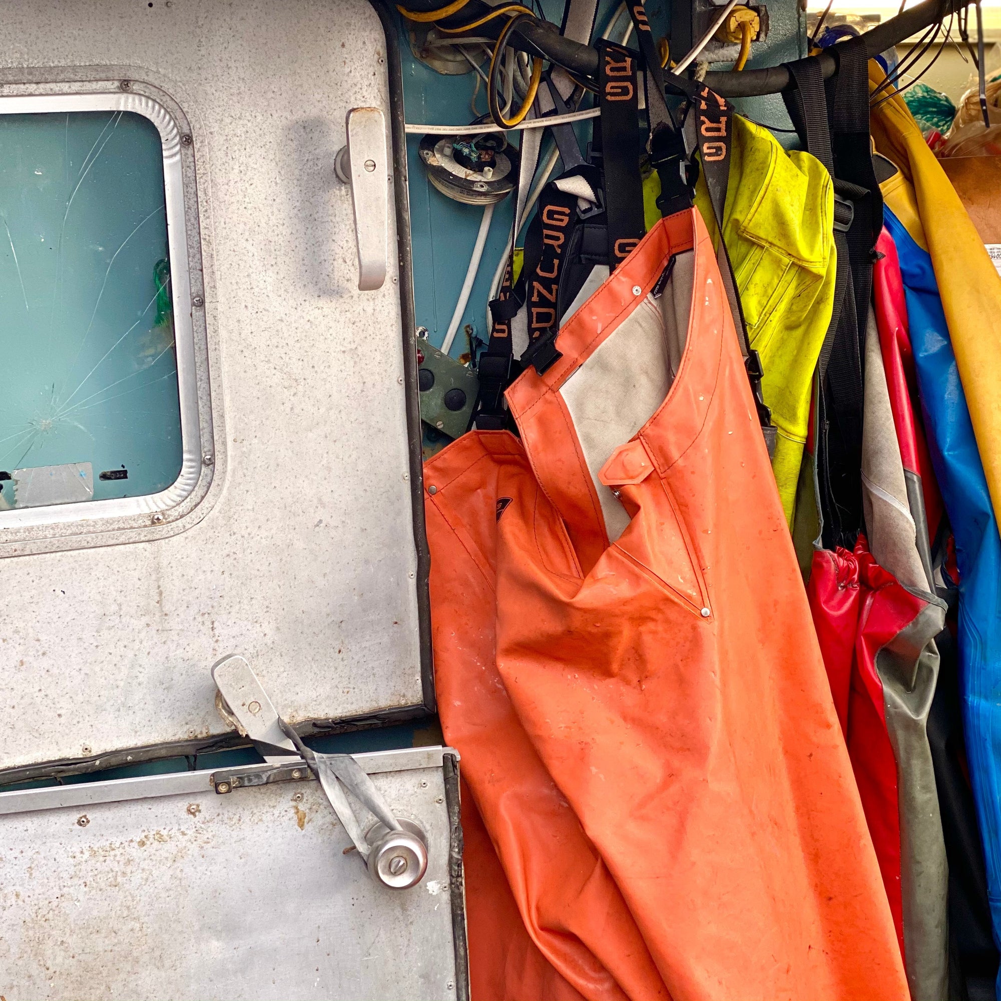 fishermen gear hanging on fishing boat