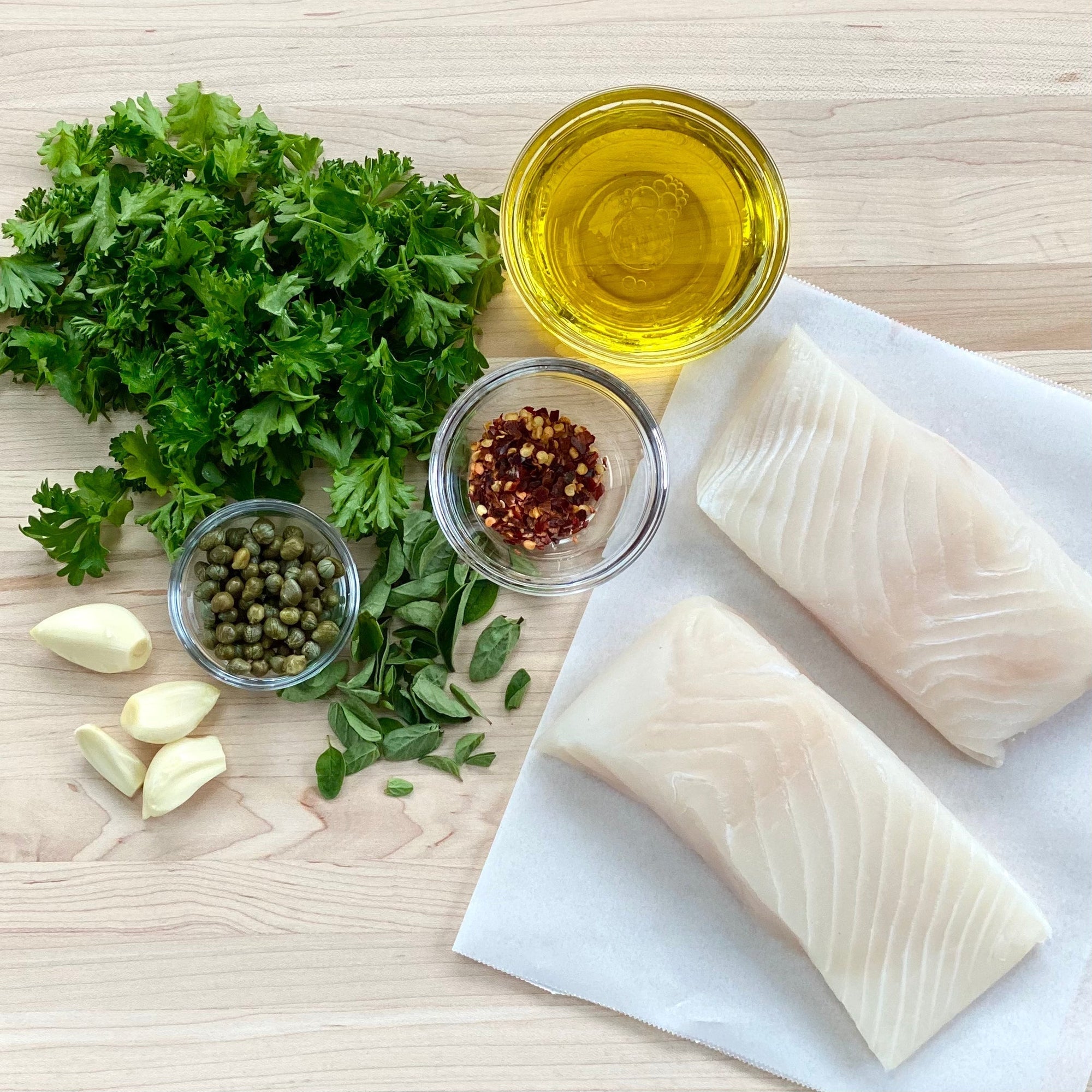 halibut fillets with fresh herbs and spices