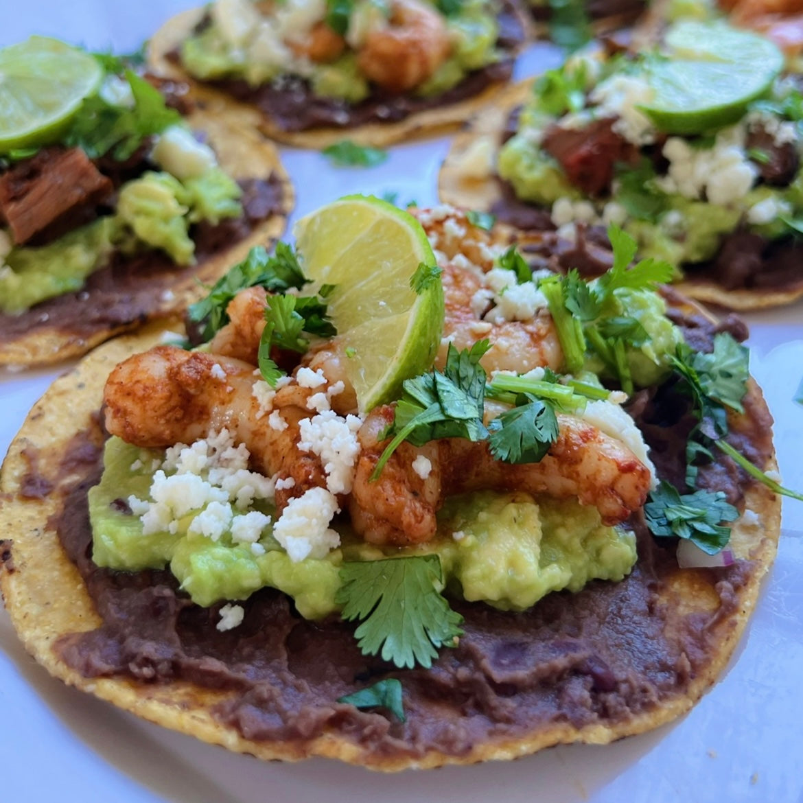 Surf and Turf Tostadas with Prawns & Carne Asada