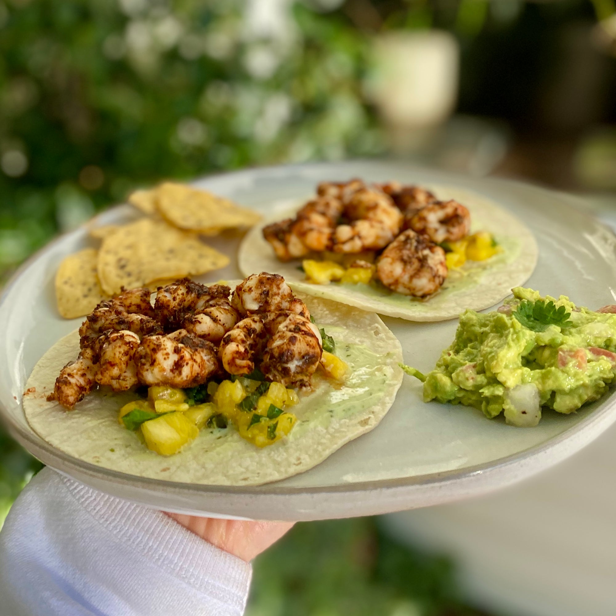 Spot Prawn Tacos with Pineapple, Jalapeno, and Avocado