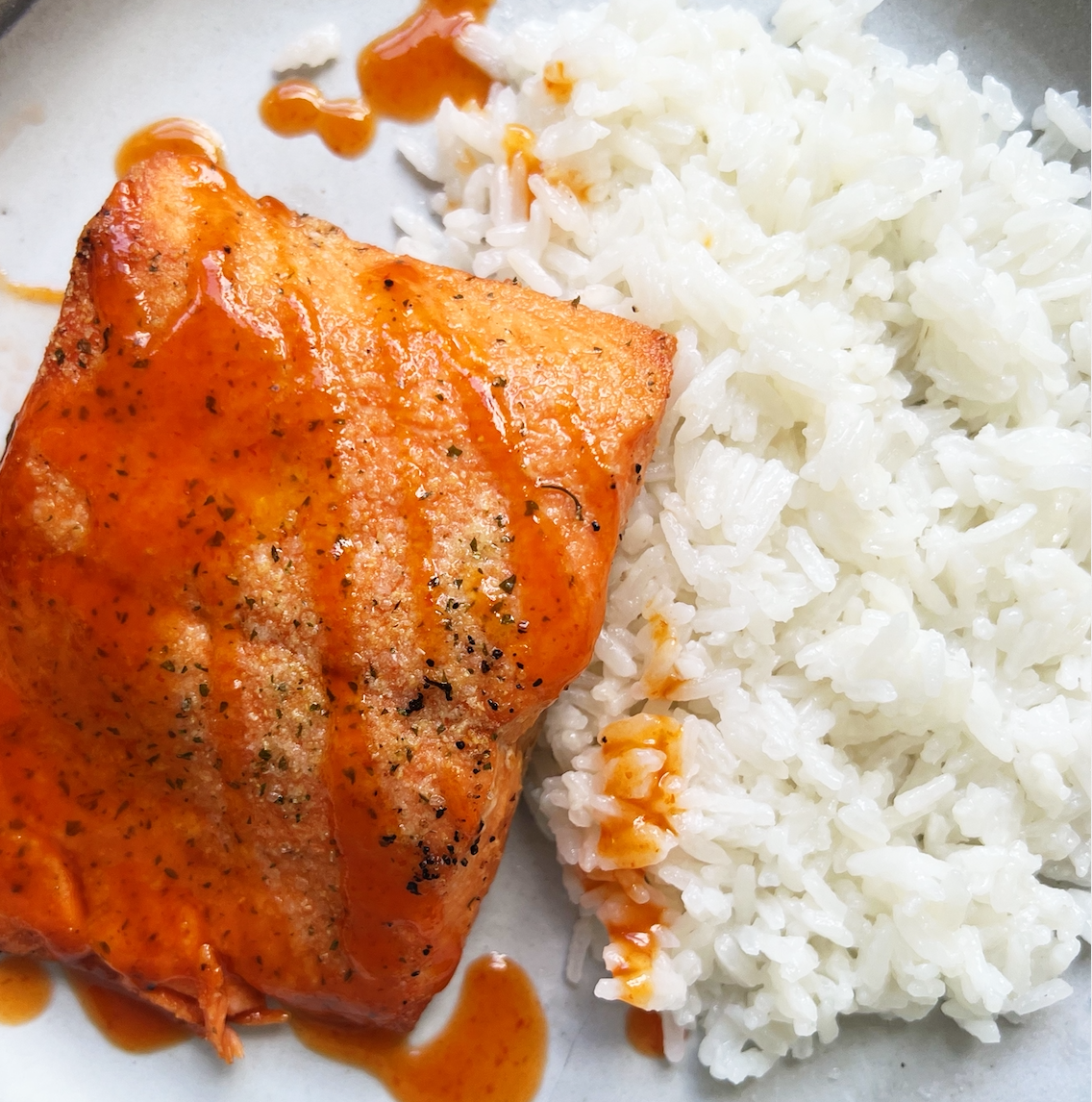 Maple-Sriracha Glazed Salmon & Coconut Rice