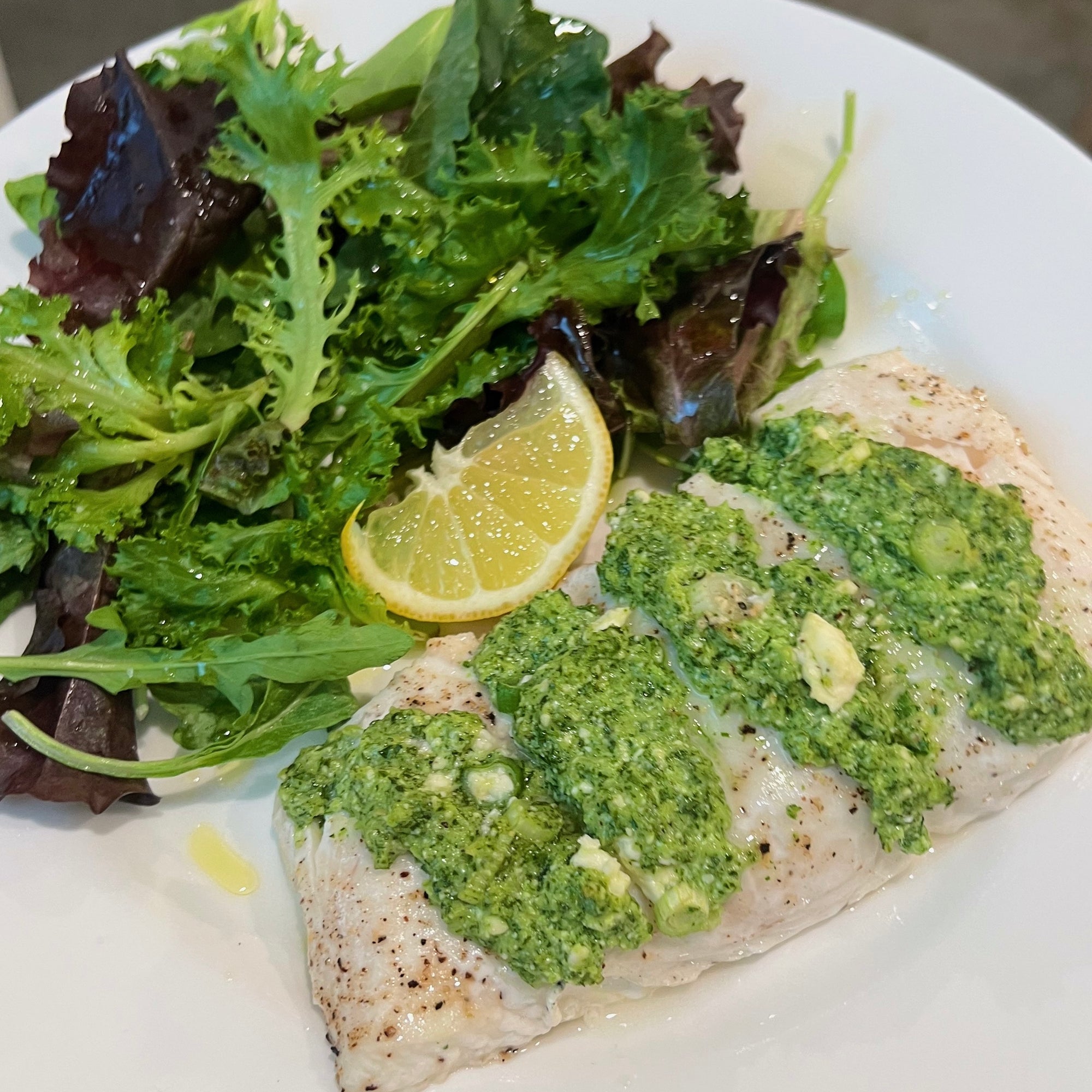 Kale Pesto Stuffed Halibut