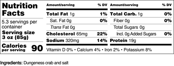 Nutrition Facts for Dungeness crab meat from Premier Catch