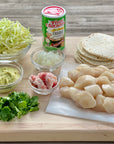 Ingredients for scallop tacos with wild Alaska weathervane scallops