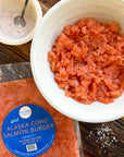 Ground Coho Salmon Meat uncooked 1 in bag and 1 in bowl