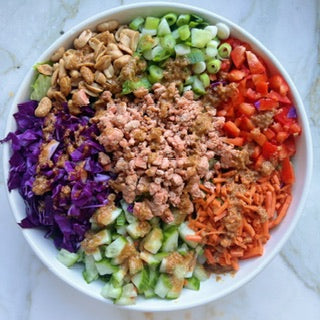 Thai Chopped Salad with Salmon and Peanut Dressing 