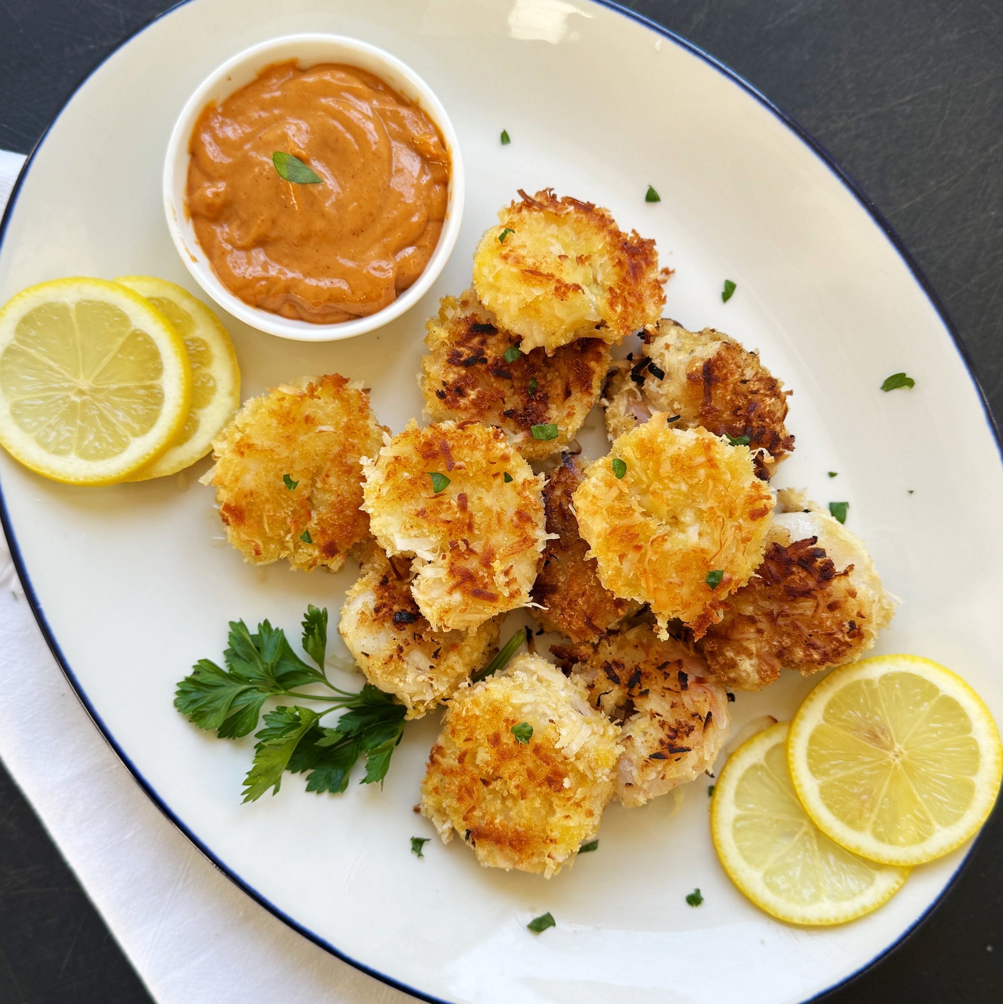 crispy, golden coconut shrimp with chipotle mayo sauce