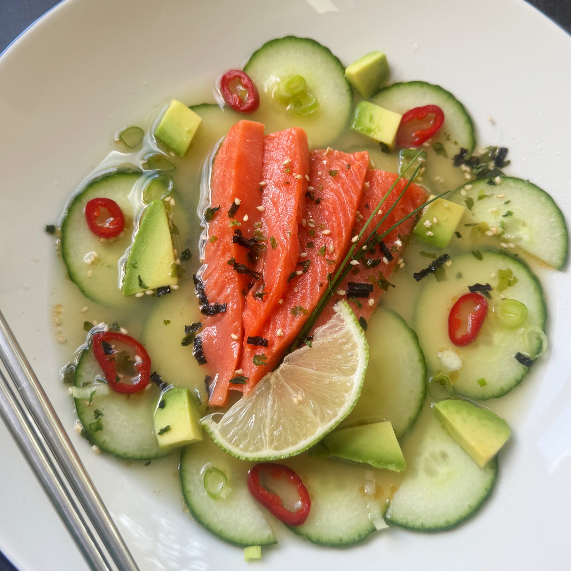 sockeye salmon crudo with cucumber