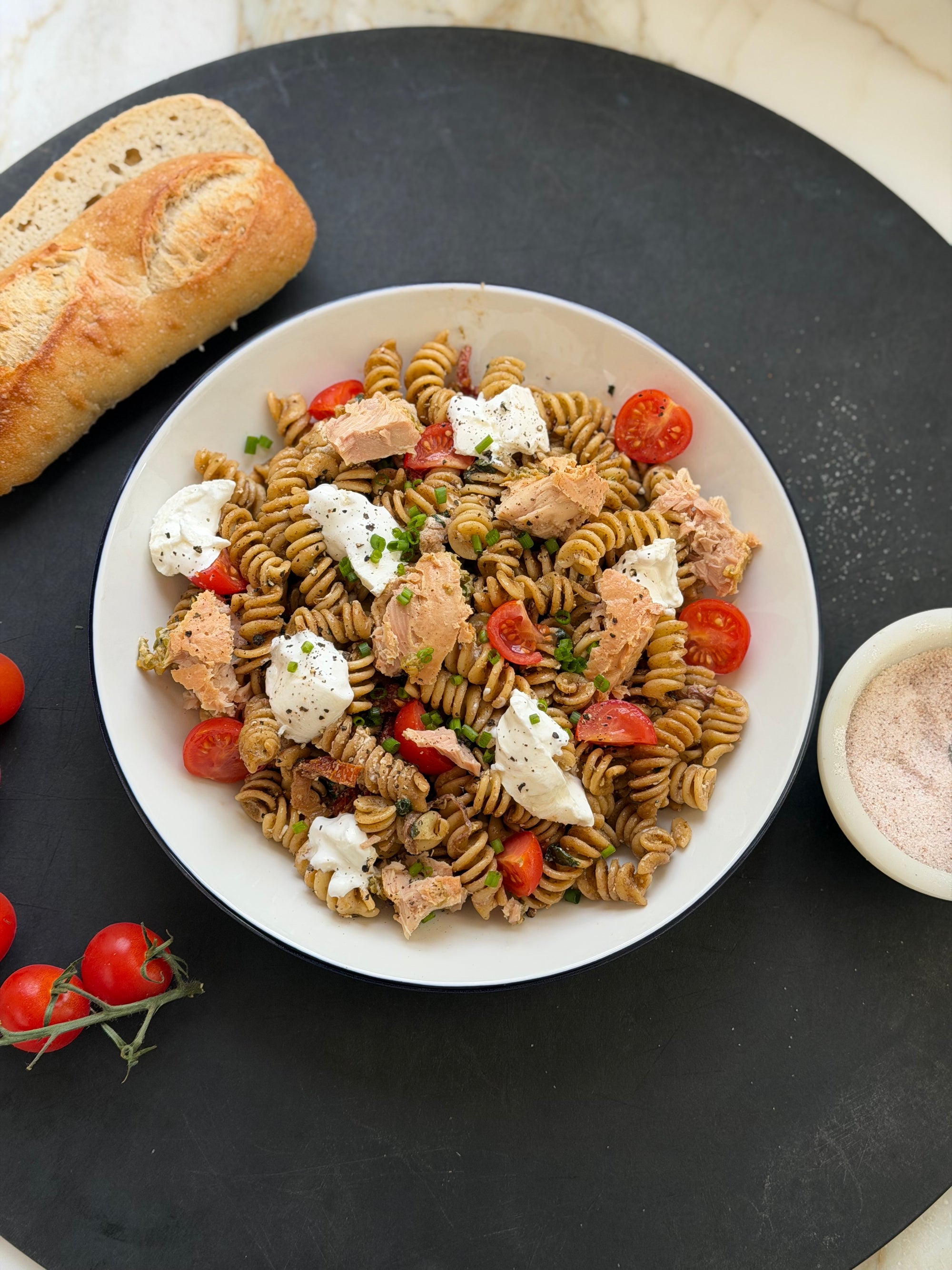 Garlic Albacore Tuna Burrata Pasta