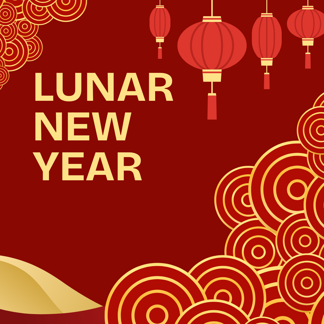 lunar new year graphic, red and gold