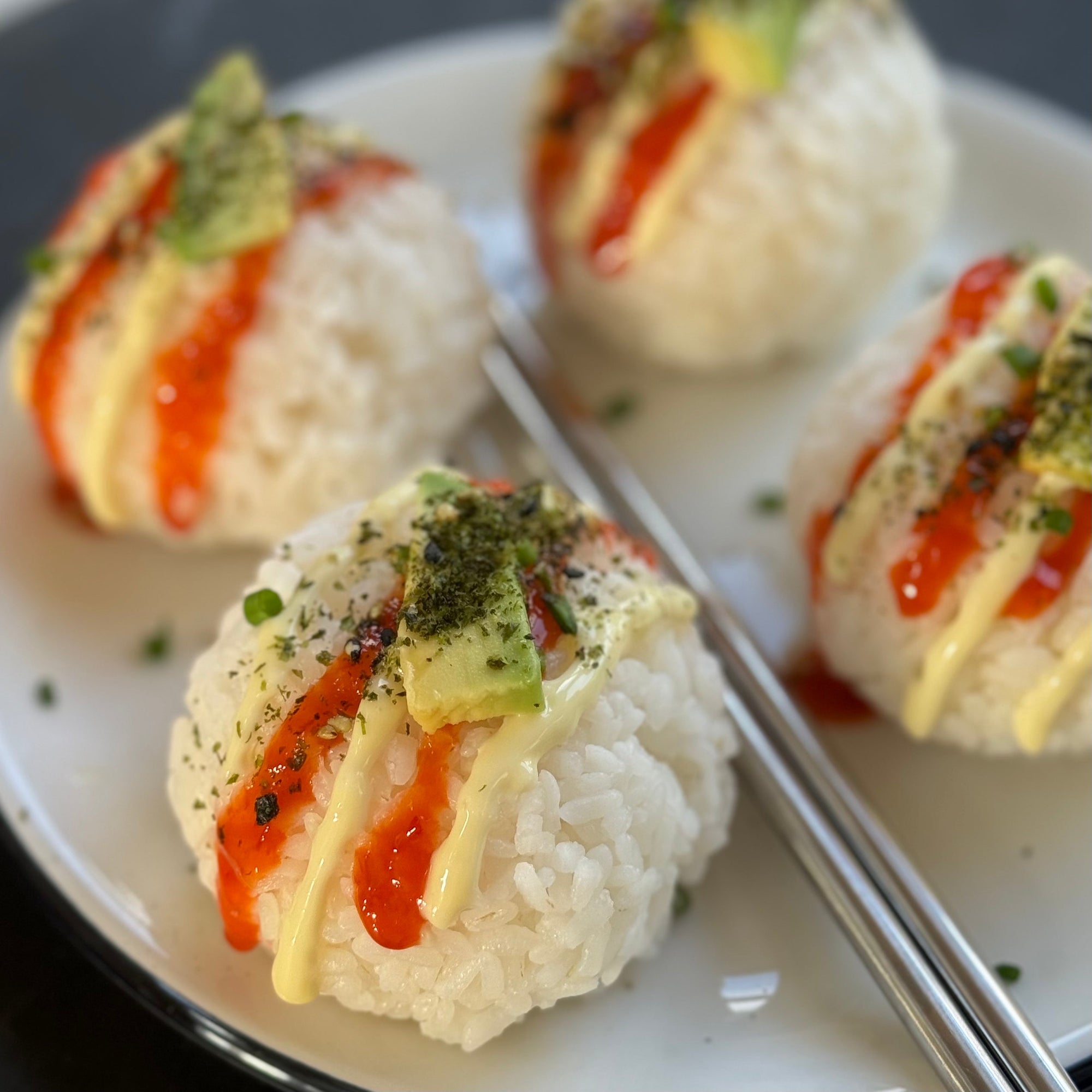 onigiri sushi balls with avocado