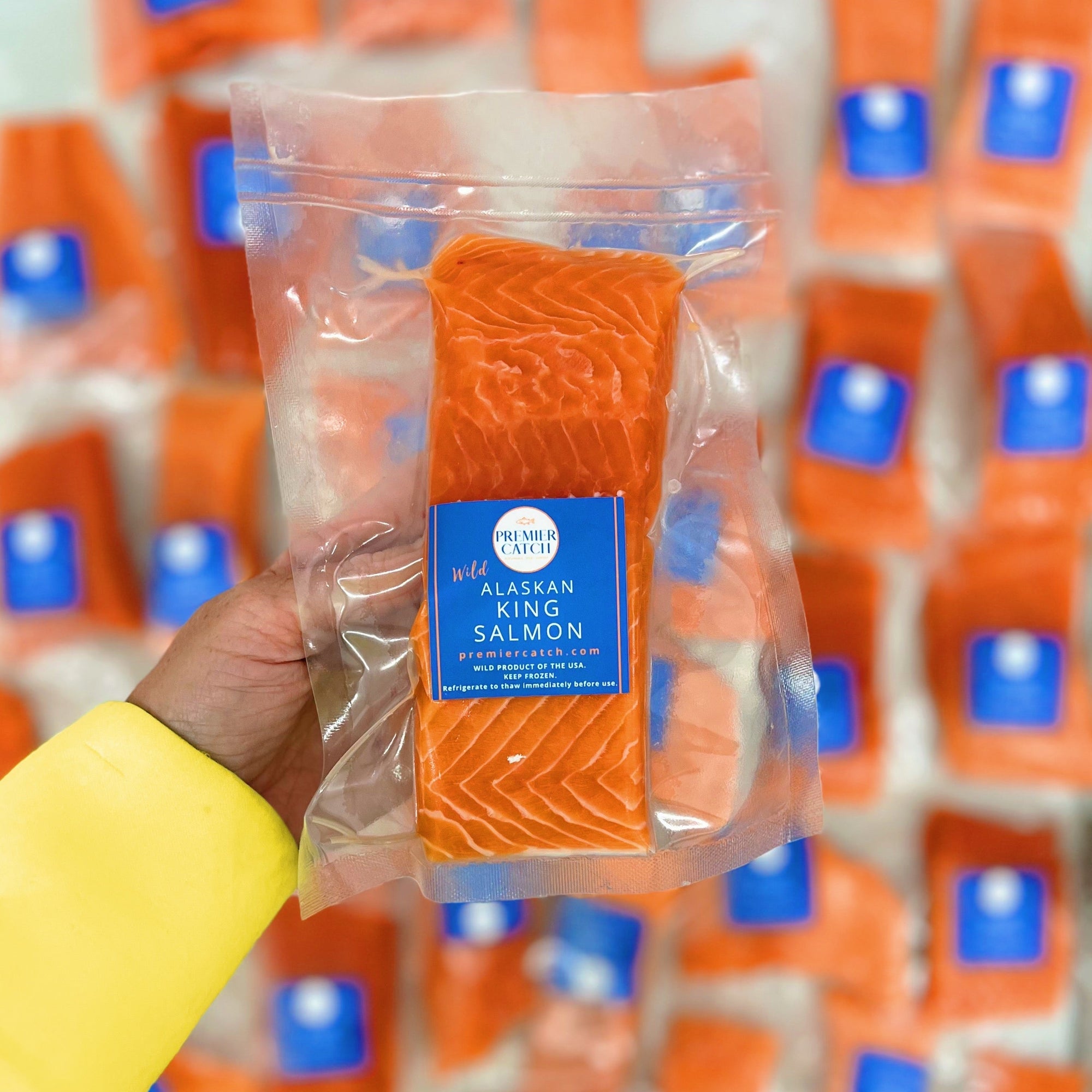 individually wrapped portion of wild king salmon