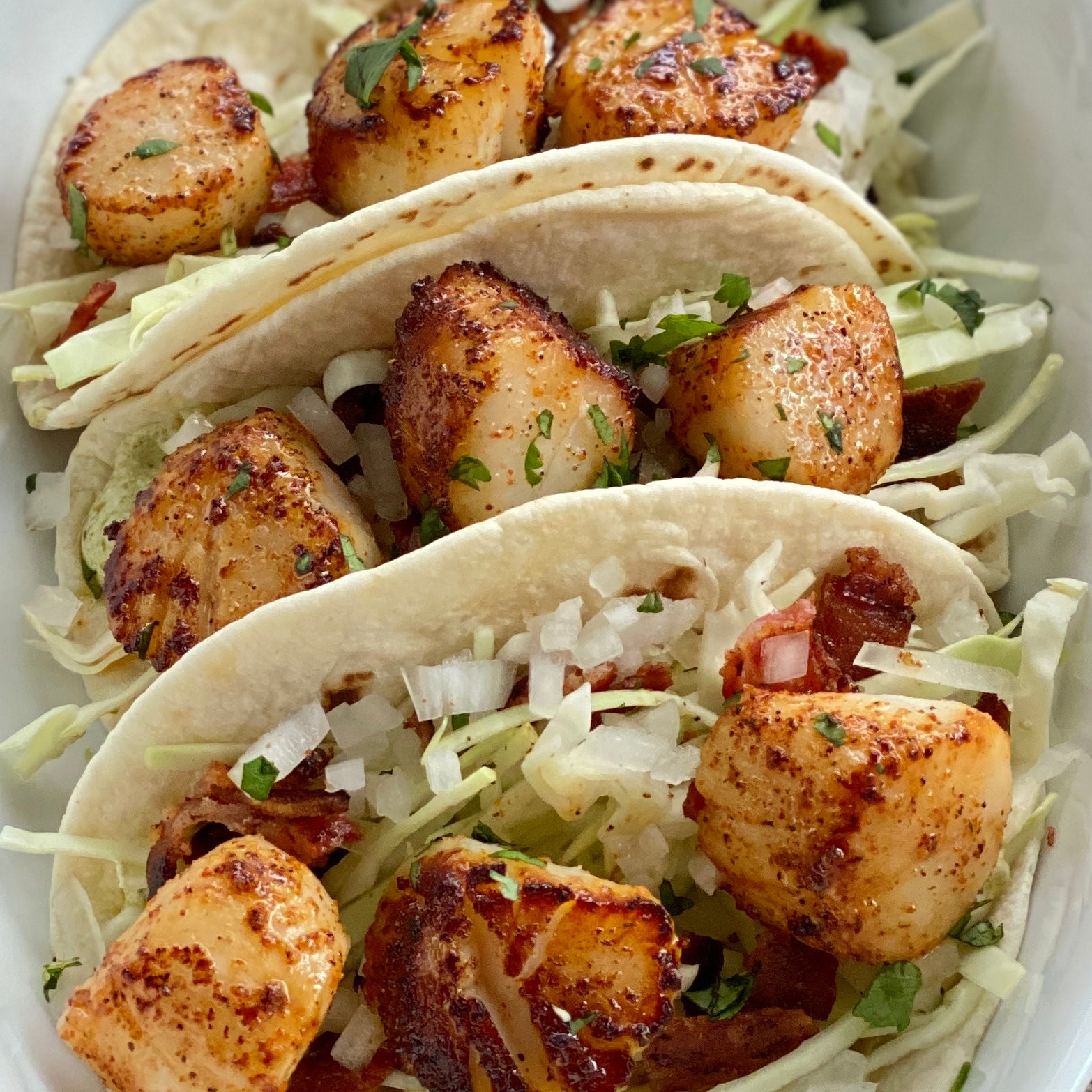 Seared scallop tacos made with wild Alaska weathervane scallops